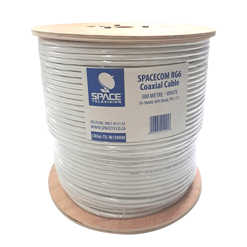 Space Television RG6 Tri-Shield 60% Braid Coaxial Cable White – 300m