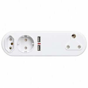 1 x Schuko + 1 x 3 Pin + 1 x 2 Pin + 2 x USB Multiplug