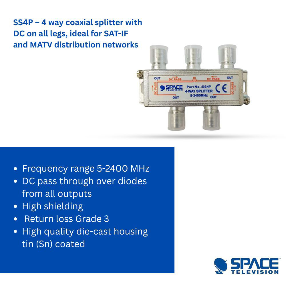 SS4P – 4 Way Splitter DC on All Legs 5-2400MHz - Image 3