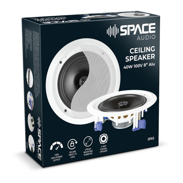 Space Audio Ceiling Speaker 40W 100V 8” Aluminium - Image 8