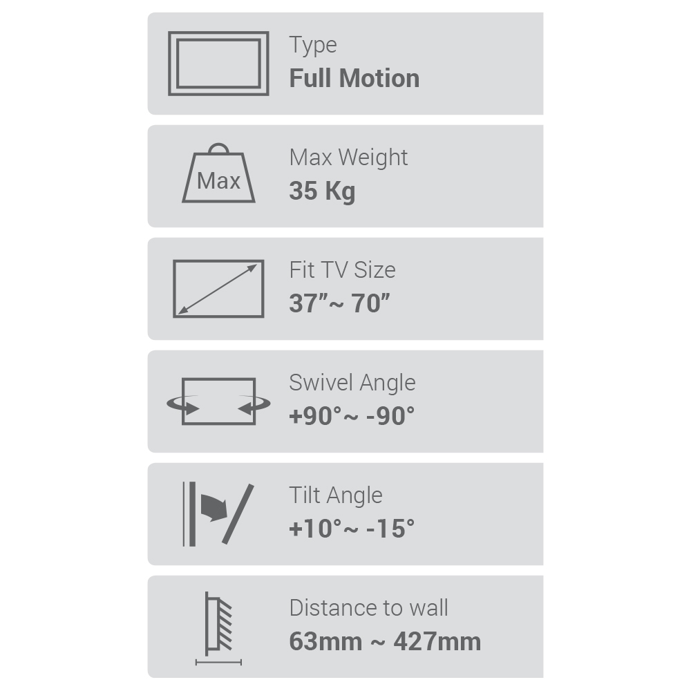 Flat Screen Wall Mount - Full Motion 37"-70" 35kg - Image 5