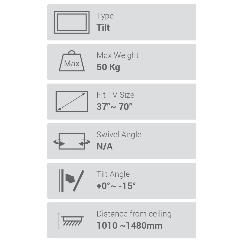 Flat Screen Ceiling Mount - Tilt & Rotate 37"-70" 50kg - Image 3