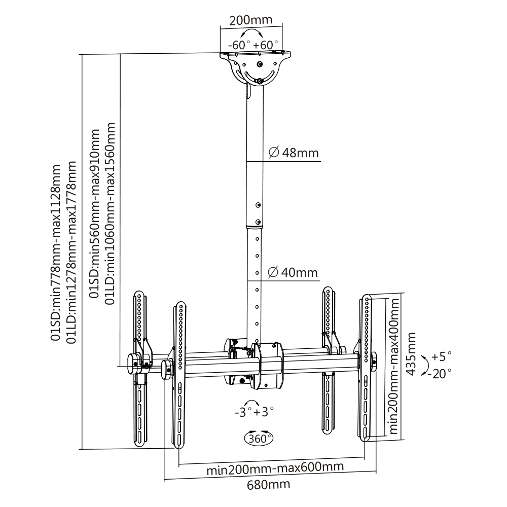 Dual Flat Screen Ceiling Mount - Tilt & Rotate 37"-70" 2x45kg - Image 3