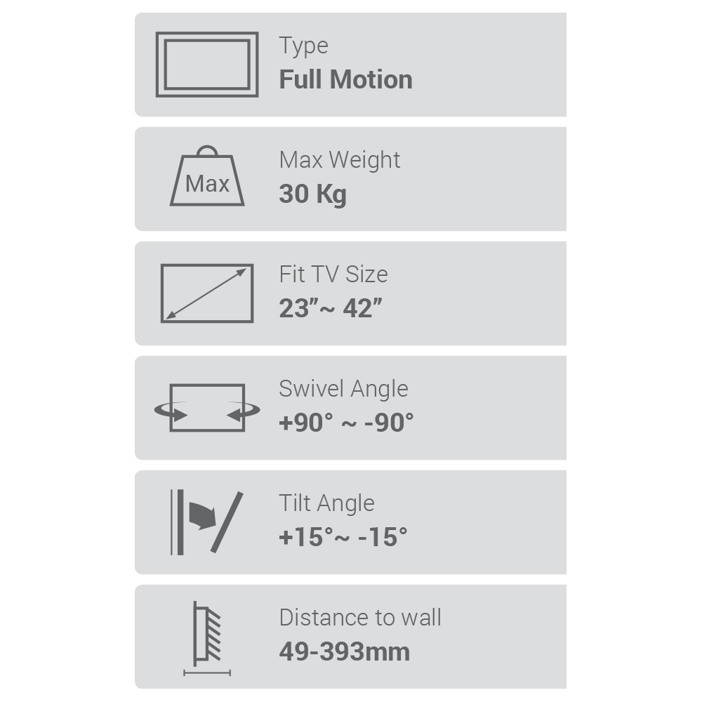 Flat Screen Wall Mount - Full Motion 23" to 42" 30kg - Image 5
