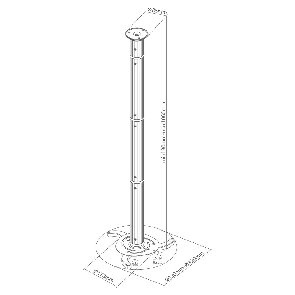 Projector Bracket Ceiling Mount - Height Adjustable 360° 10kg - Image 5