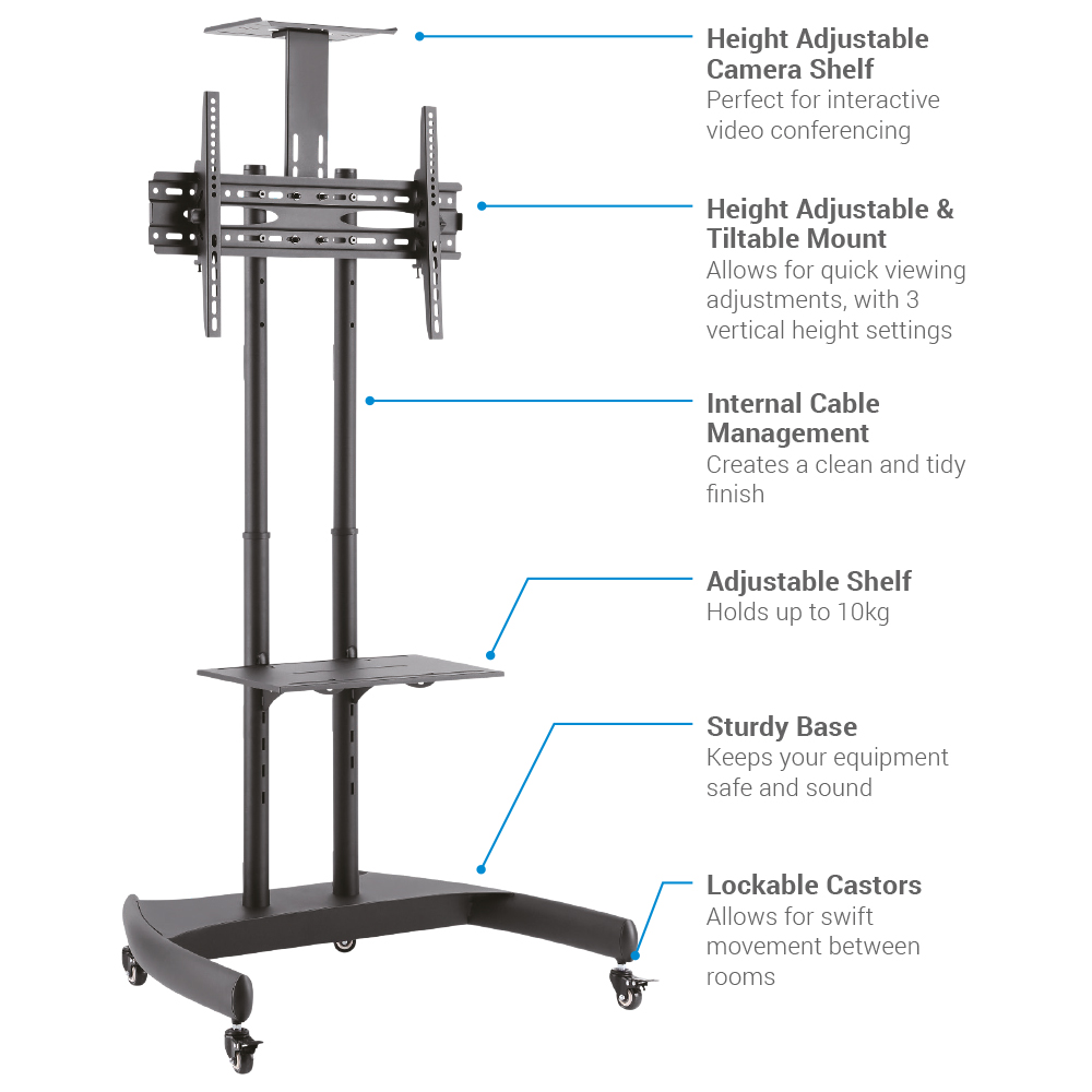 Economy Tilt Height-Adjustable Steel Mobile AV Trolley - Image 2