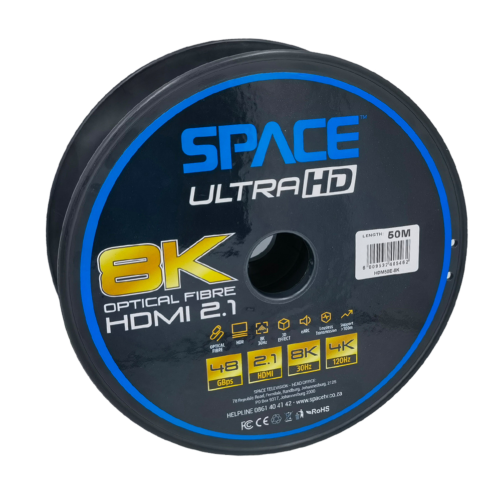 8K HDMI Active Optical Fibre Cable ver2.1 48GBps - 50m reel