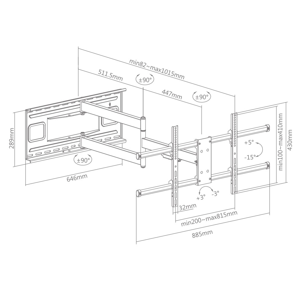 Extra Long Arm Full Motion TV Wall Mount 43" to 80" 50kg - Image 3