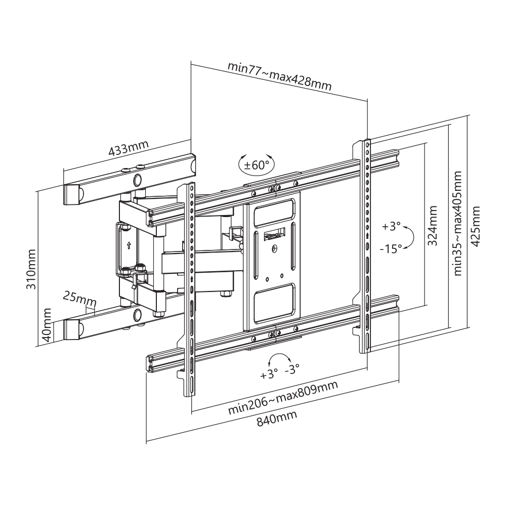 Flat Screen Wall Mount - Full Motion 43"-90" 60kg - Image 7