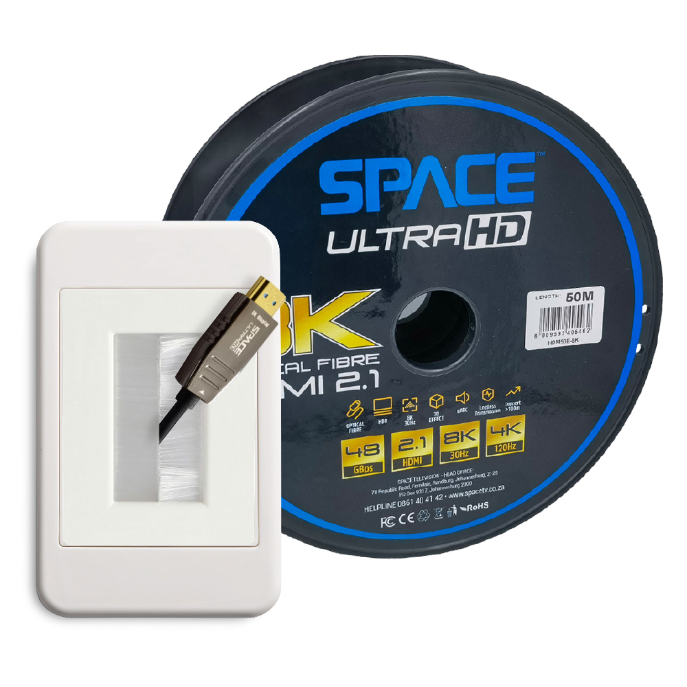 8K HDMI Active Optical Fibre Cable 50m With Free Brush Wall Plate