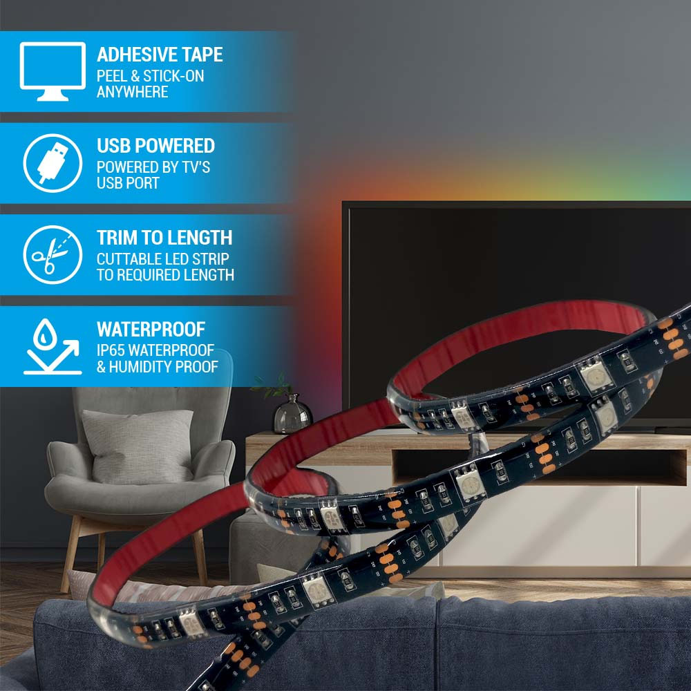 USB LED Bias TV Strip Light 2m with Remote - Image 6