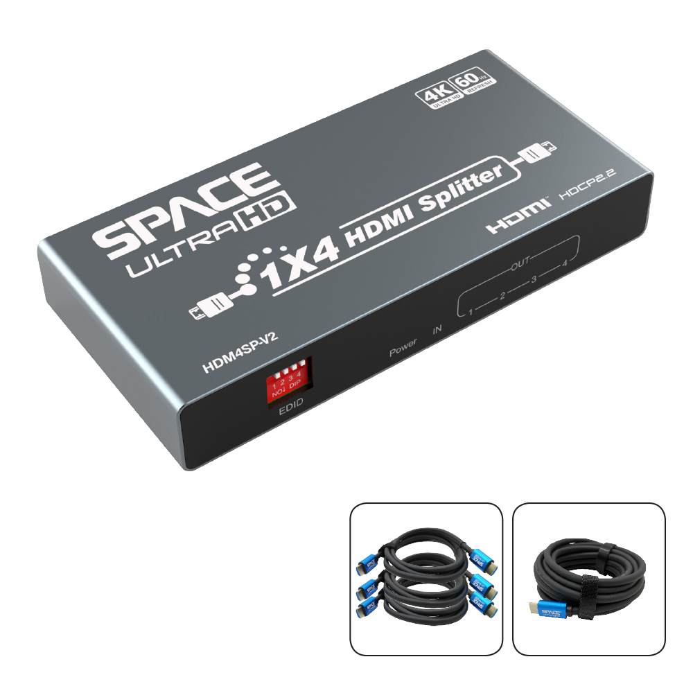 Space UltraHD 4K HDMI 4 Way Splitter Bundle
