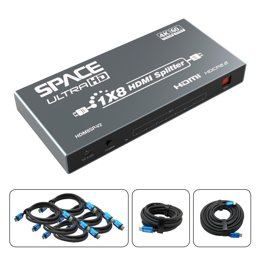 Space UltraHD 4K HDMI 8 Way Splitter Bundle