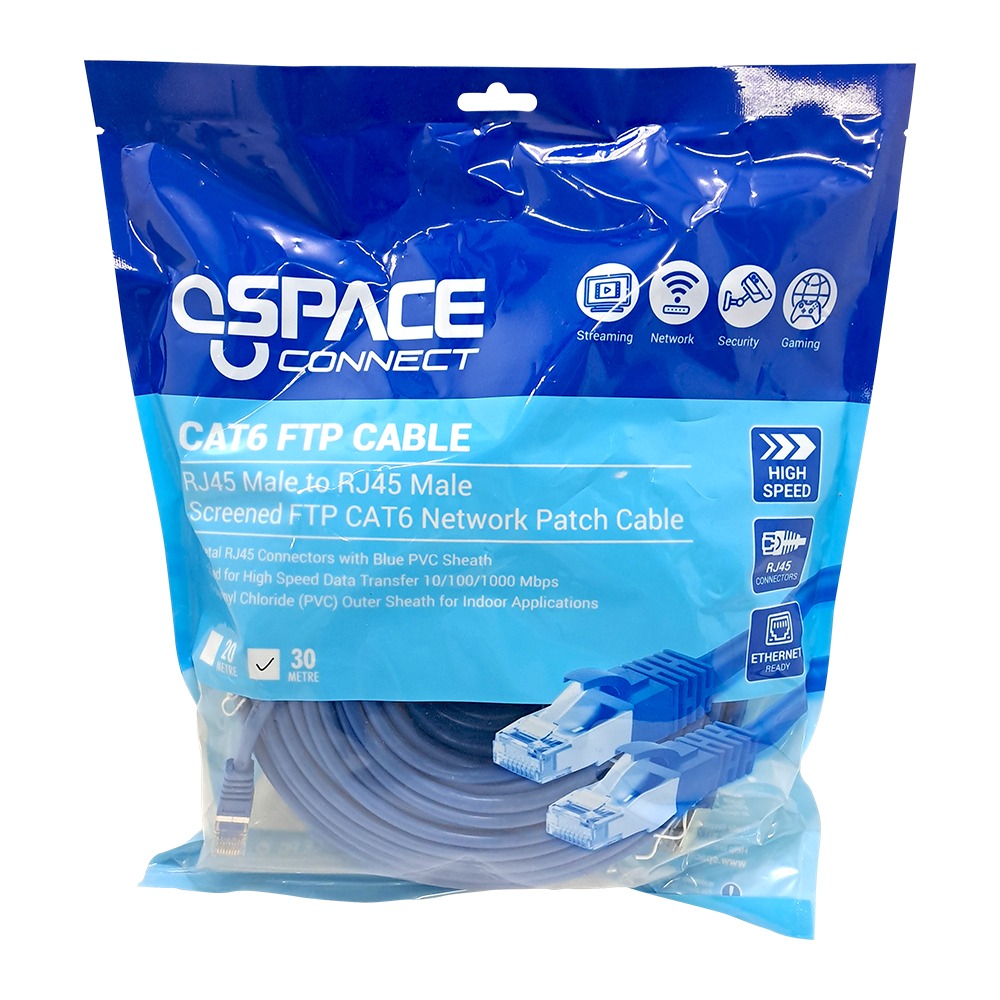 Space Connect CAT6 FTP Network Patch Cable Blue PVC 30m - Image 2
