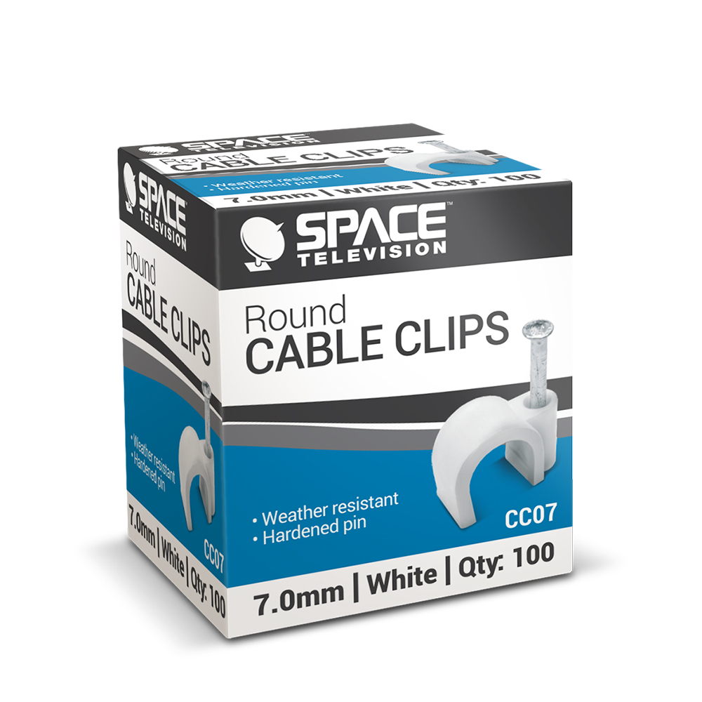 SpaceTV Round Cable Clips 7mm White - CC07