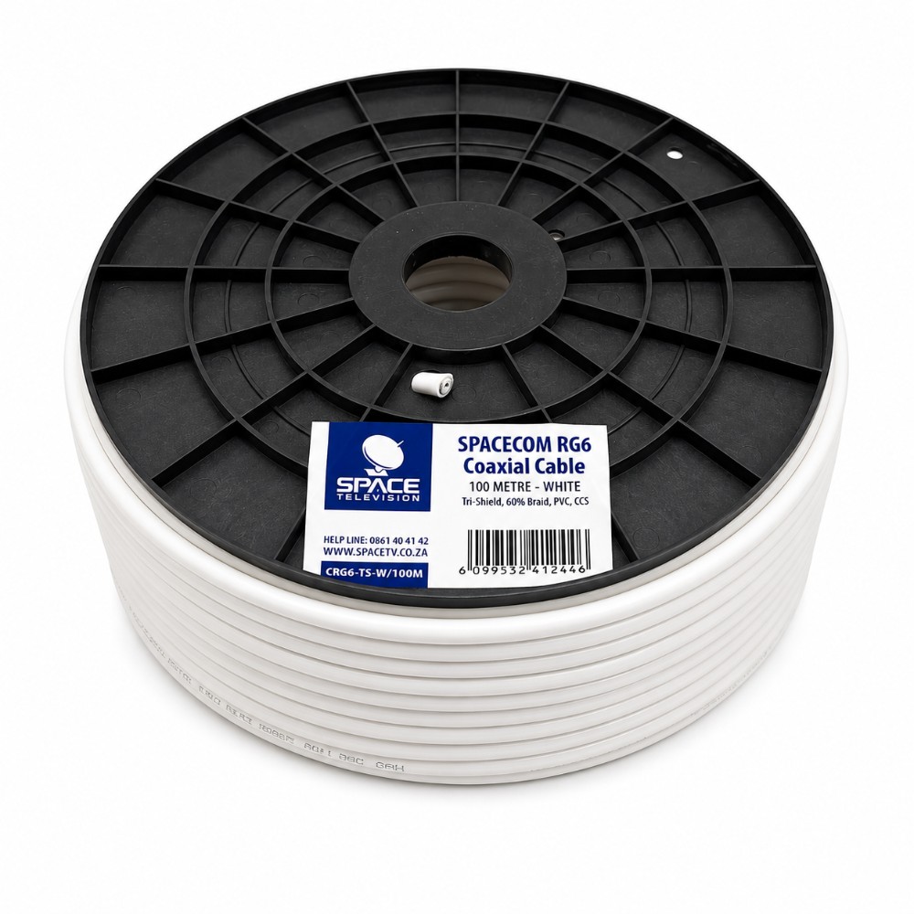 Space Television RG6 Tri-Shield 60% Braid Coaxial Cable White – 100m