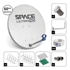 Space UltraHD 65cm Galvanised Steel Dish Kit with Single KU Band LNB & Accessories – DK65-DIY-ECO