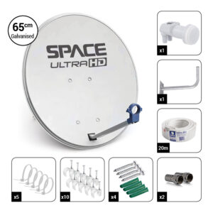 Space UltraHD 65cm Galvanised Steel Dish Kit with 2 UniCable Smart LNB & Accessories – DK65-DIY-LMXSMART