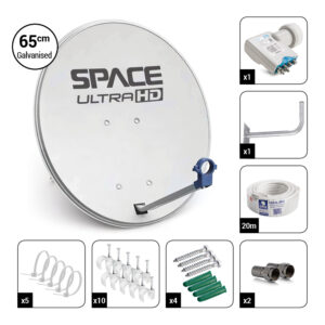 Space UltraHD 65cm Galvanised Steel Dish Kit with 3 UniCable Smart LNB & Accessories – DK65-DIY-SMART