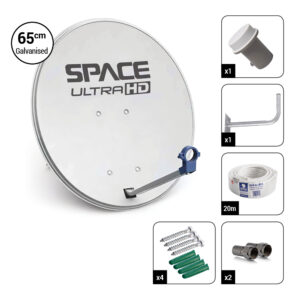 Space UltraHD 65cm Galvanised Steel Dish Kit with Single KU Band LNB & Accessories – DK65-MCV-PE