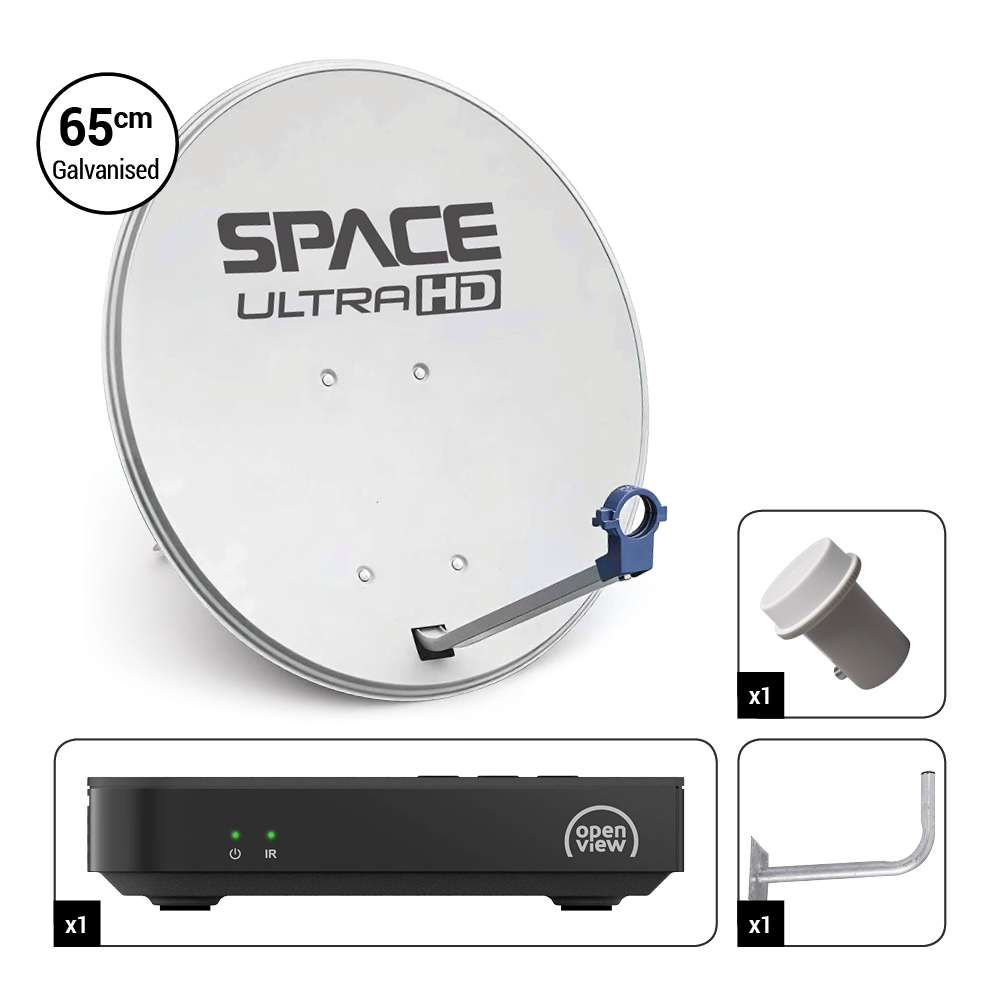 Space UltraHD OpenView 65cm Galvanised Dish Kit with Single KU Band LNB & Wall Bracket – DK65-OVHD COMBO