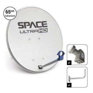 Space UltraHD 65cm Galvanised Steel Dish with Universal Quad LNB & Wall Bracket – DK65-Q