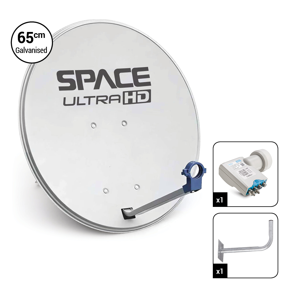 Space UltraHD 65cm Galvanised Steel Dish with 3 UniCable Smart LNB & Wall Bracket – DK65-SMART+WB09