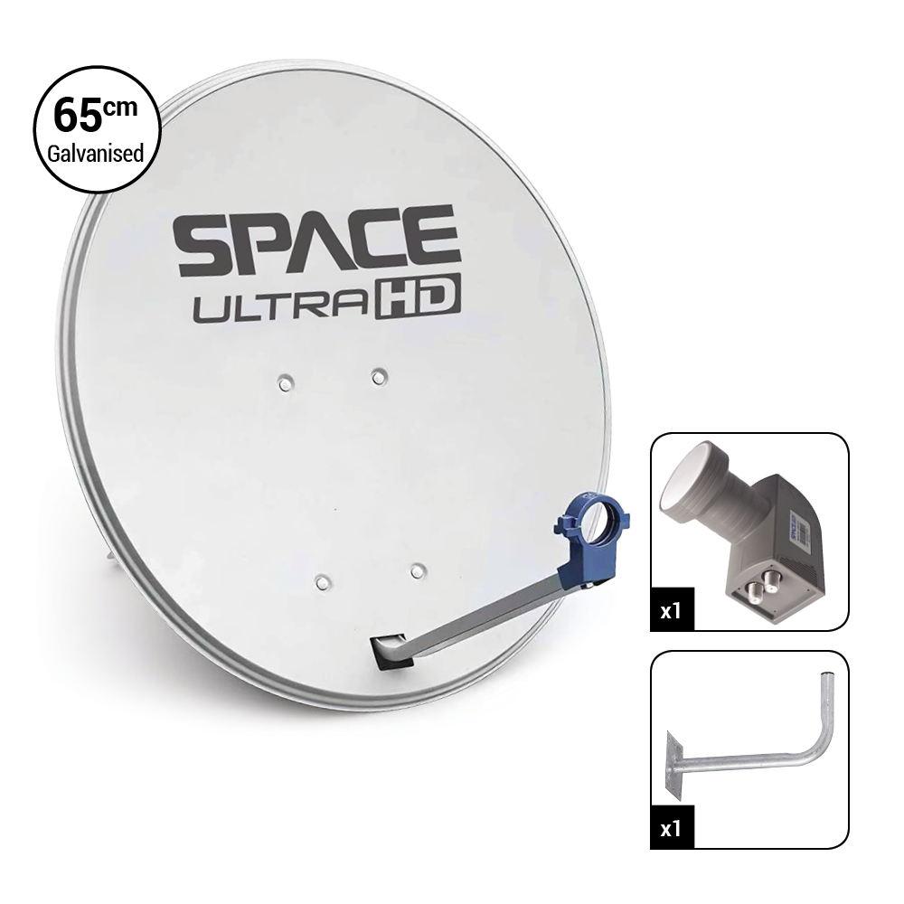 Space UltraHD 65cm Galvanised Steel Dish with Universal Twin LNB & Wall Bracket – DK65-T