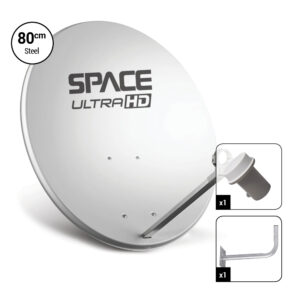 Space UltraHD 80cm Steel Dish with Single KU Band LNB & 400mm Wall Bracket